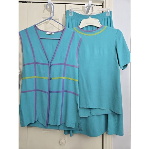 Vintage Jo Hardin Originals Women's 3 Pc. Set Size M Skirt Suit Blouse Vest - Picture 1 of 13